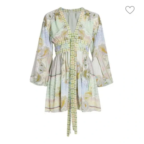 NWT Alexis Tessie Mini Dress In Rococco Pastel Paisley Chiffon Tie Front S - Picture 6 of 11